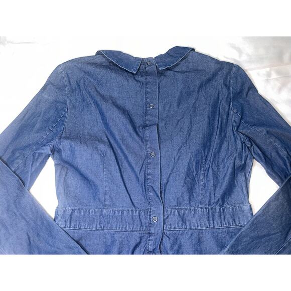 Solid & Striped Dress Size M Blue Chambray Cotton Fit-Flared Long Sleeve Collar - Picture 11 of 12